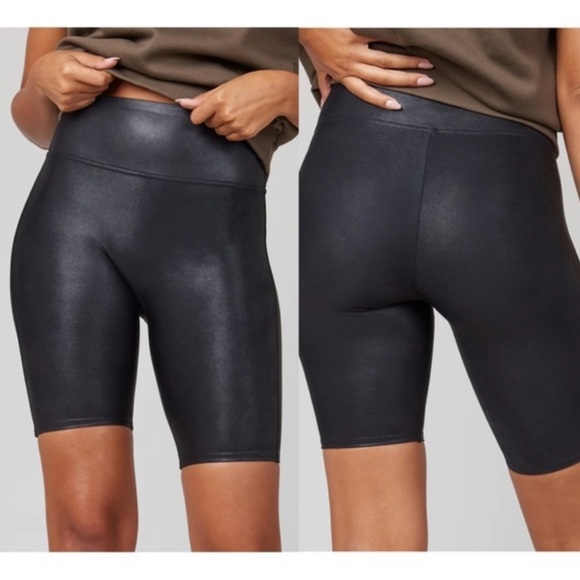 Spanx faux leather high rise biker shorts black size small - Picture 2 of 10